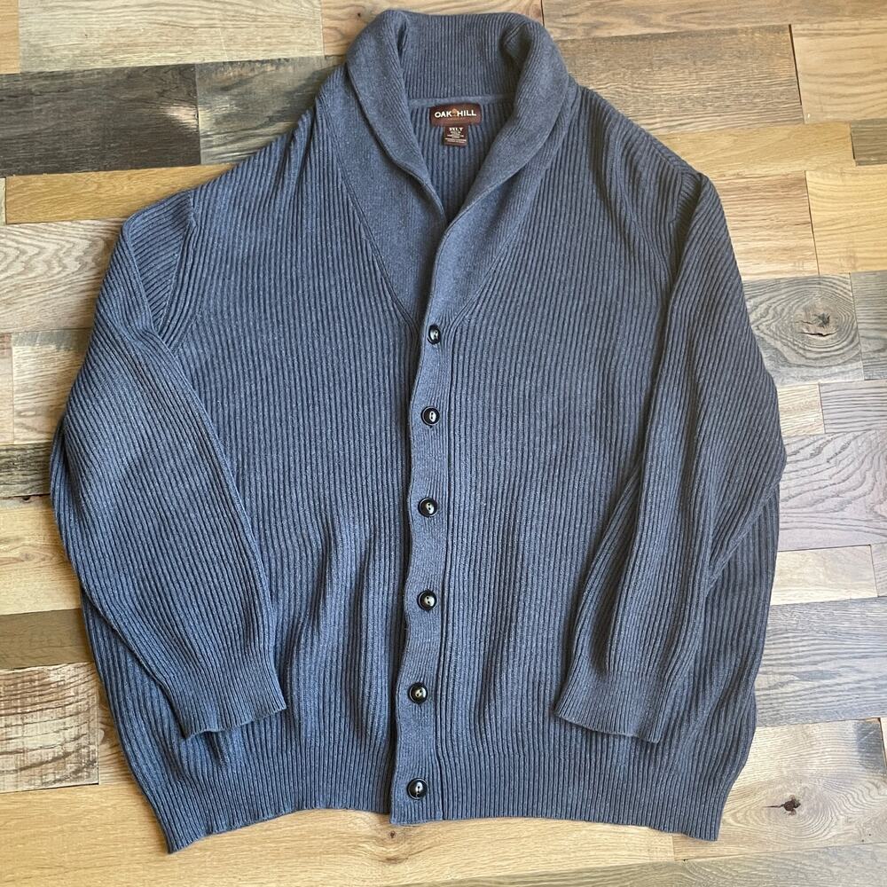 Oak Hill 3XLT Mens Charcoal Ribbed Cotton Cardigan Sweater Button Front